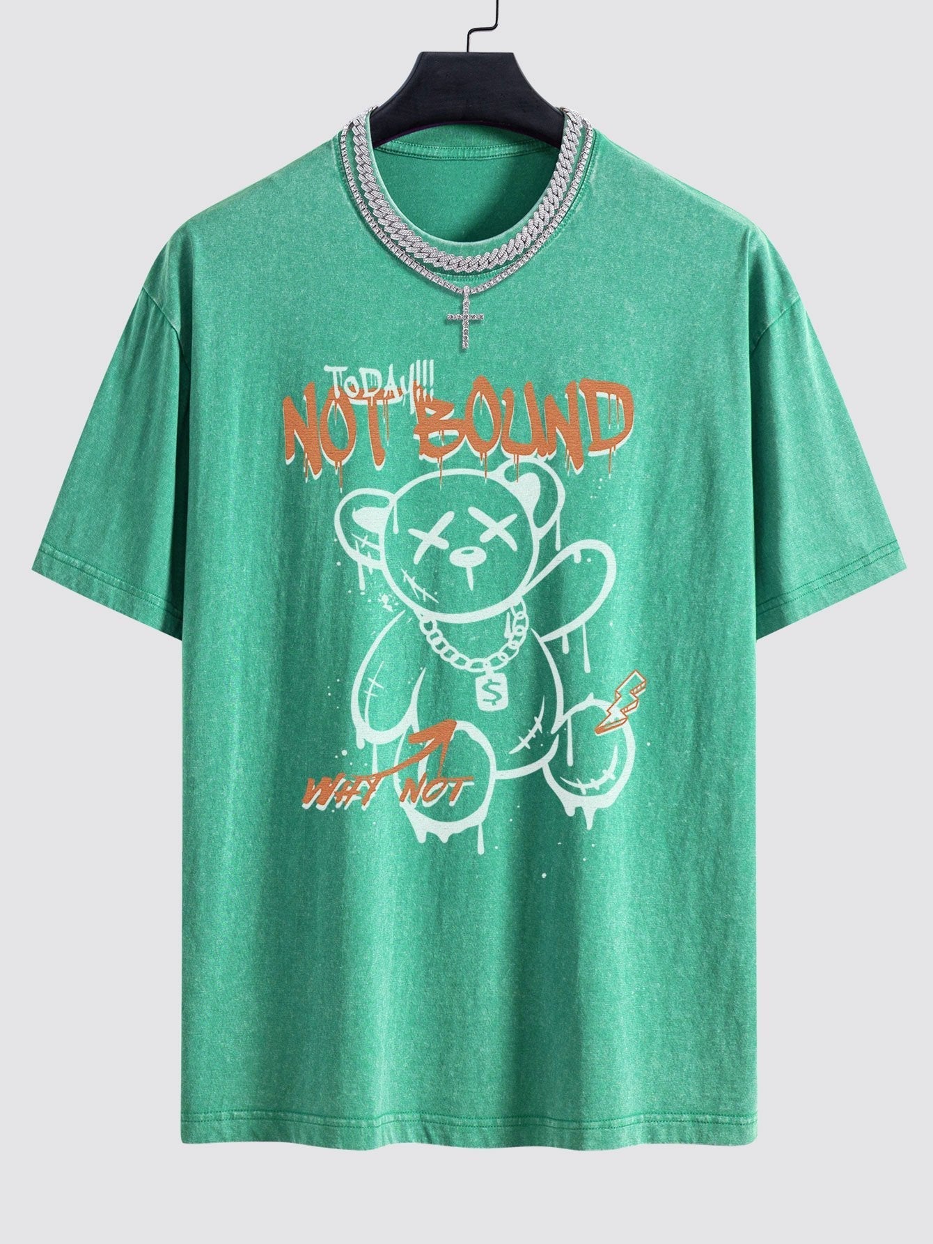 Slogan Graffiti Bear Print Washed Drop Shoulder Oversize T-Shirt