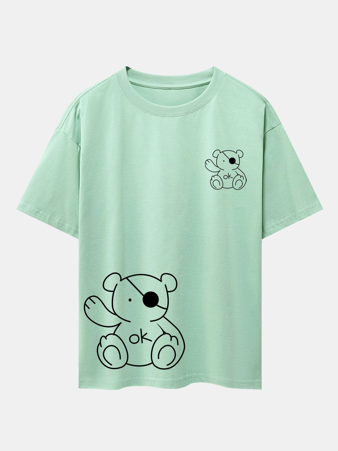 Bear Print Drop Shoulder Oversize T-Shirt