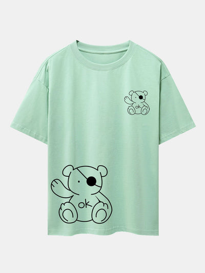 Bear Print Drop Shoulder Oversize T-Shirt