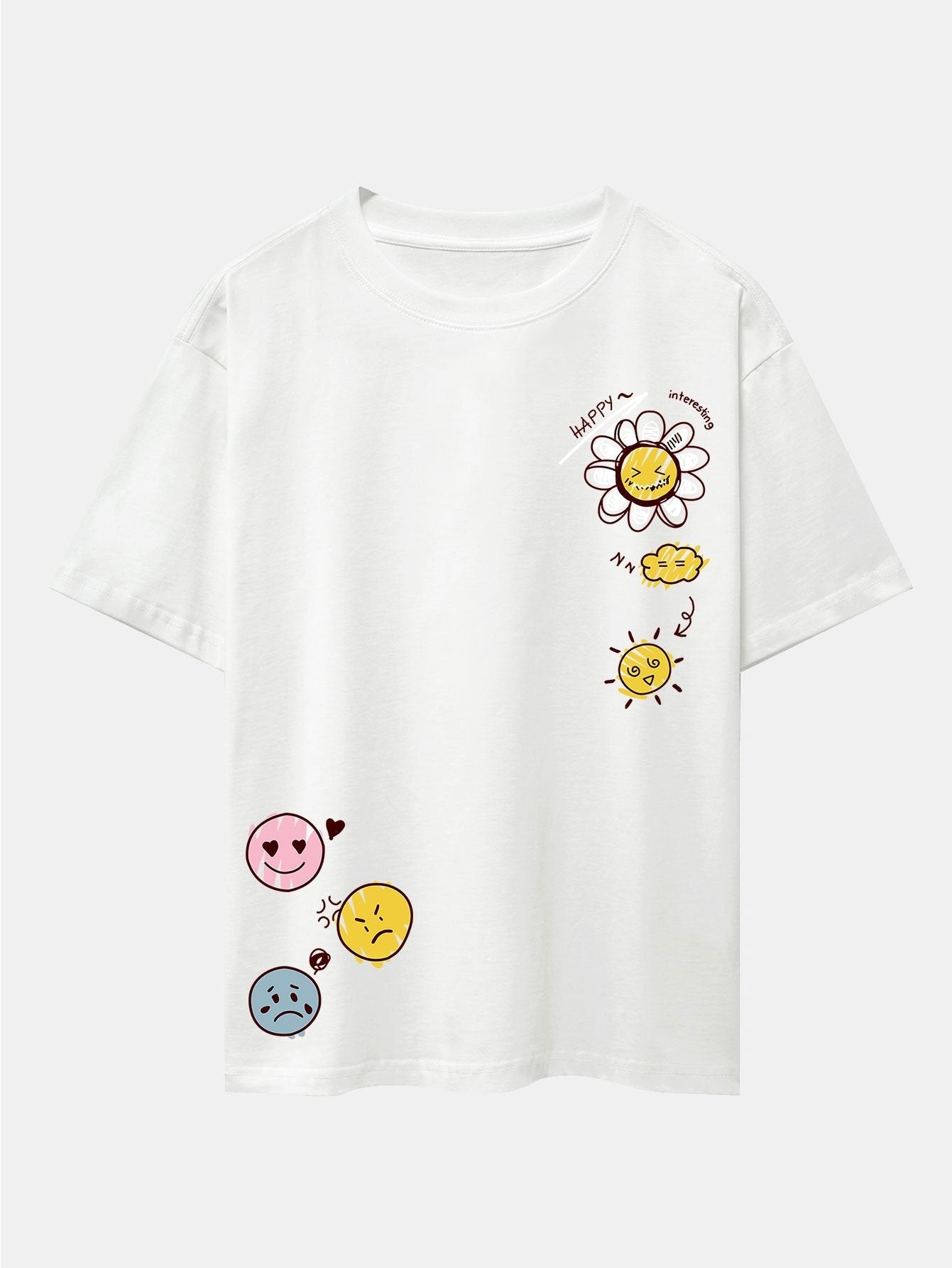 Sun And Flowers Print Drop Shoulder Oversize T-Shirt