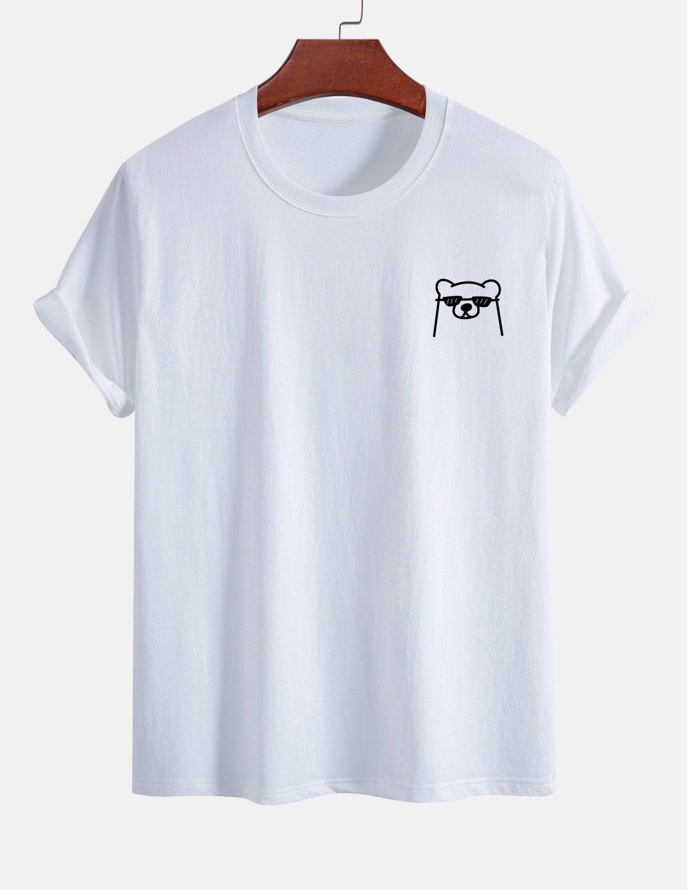 Regular Fit Bear With Sunglasses Print Cotton T-Shirt
