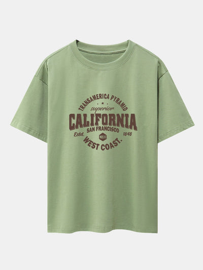 California Slogan Print Drop Shoulder Oversize T-Shirt