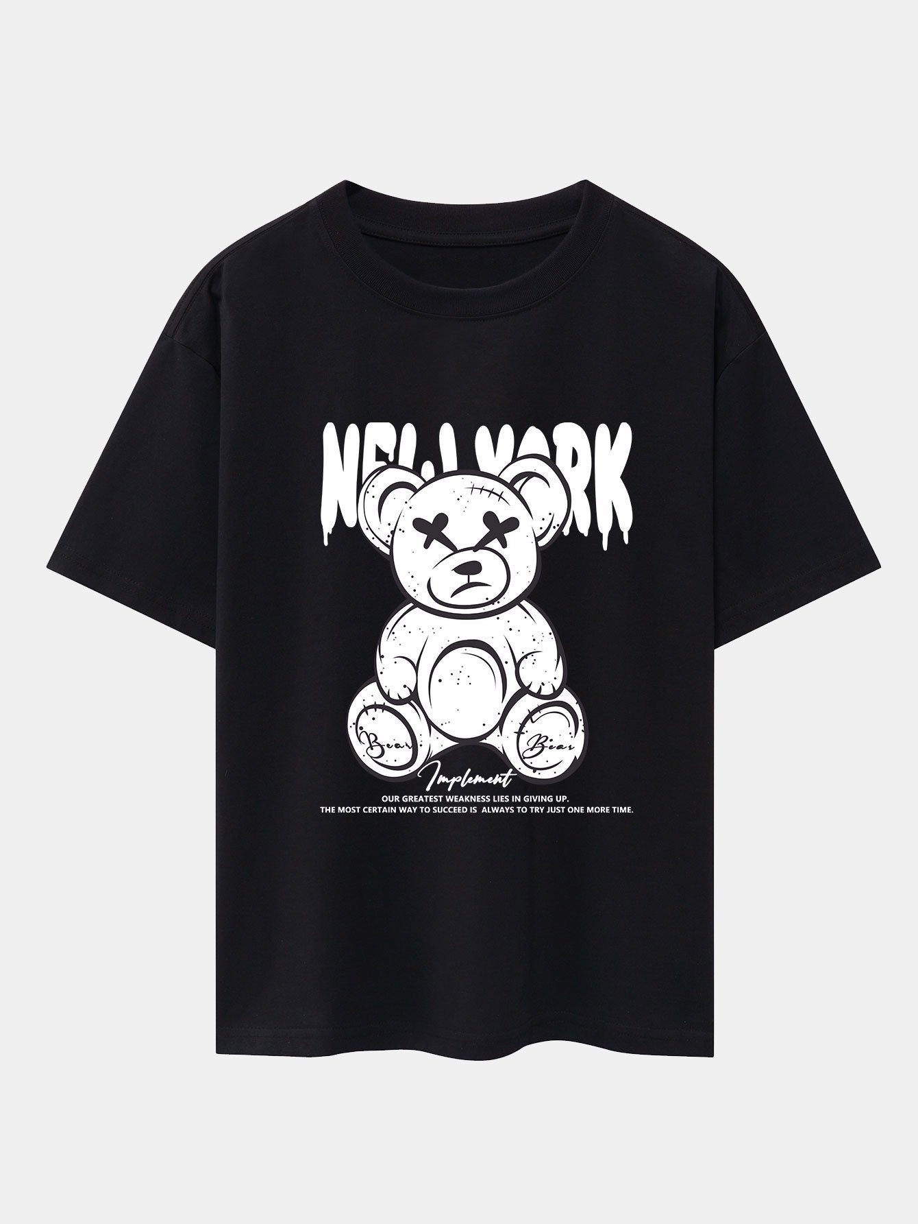 Slogan Bear Print Drop Shoulder Oversize T-Shirt