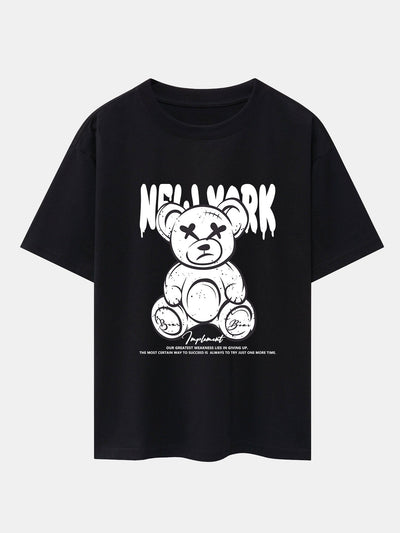Slogan Bear Print Drop Shoulder Oversize T-Shirt