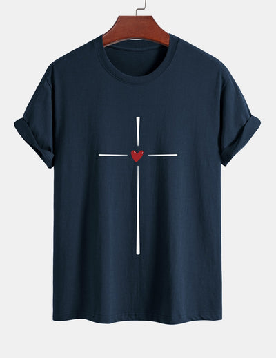 Regular Fit Cross Heart Print Cotton T-Shirt