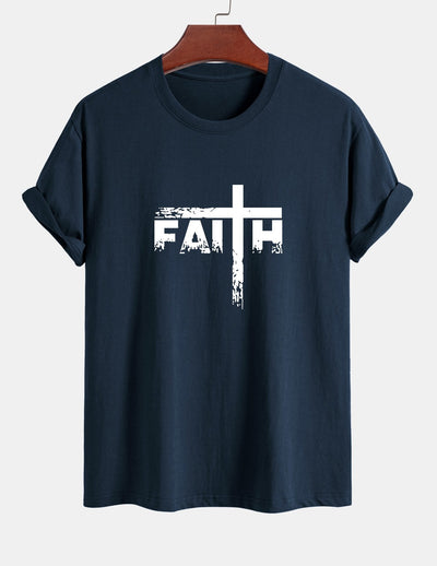 Regular Fit Faith Cross Print Cotton T-Shirt