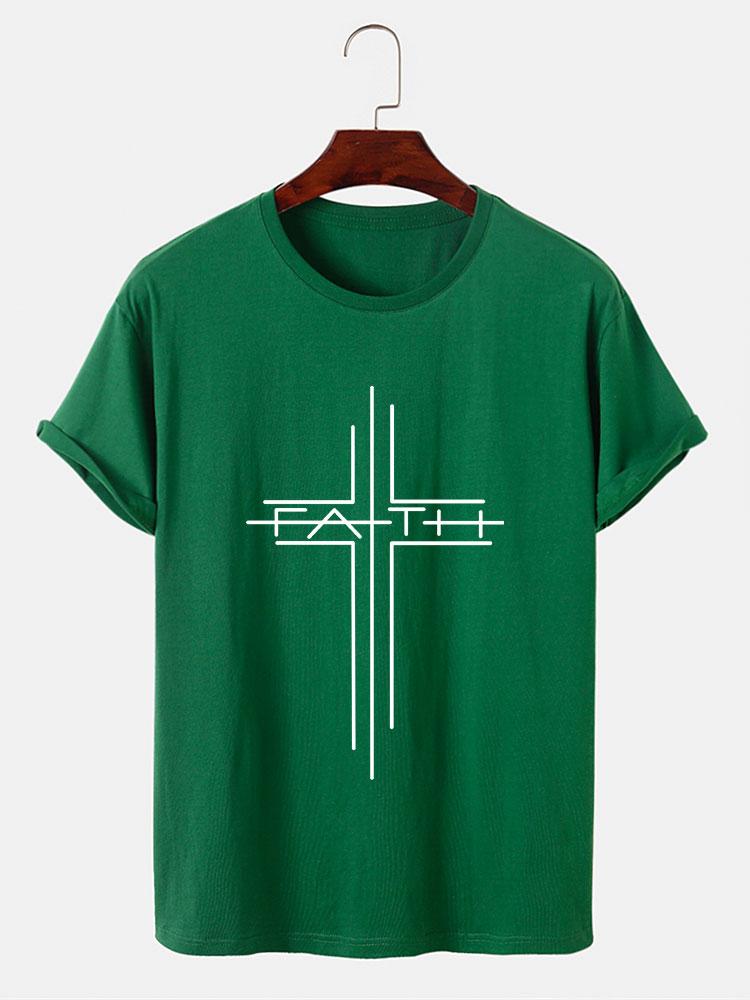 Faith Crucifix Line Print T-Shirts