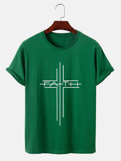 Faith Crucifix Line Print T-Shirts