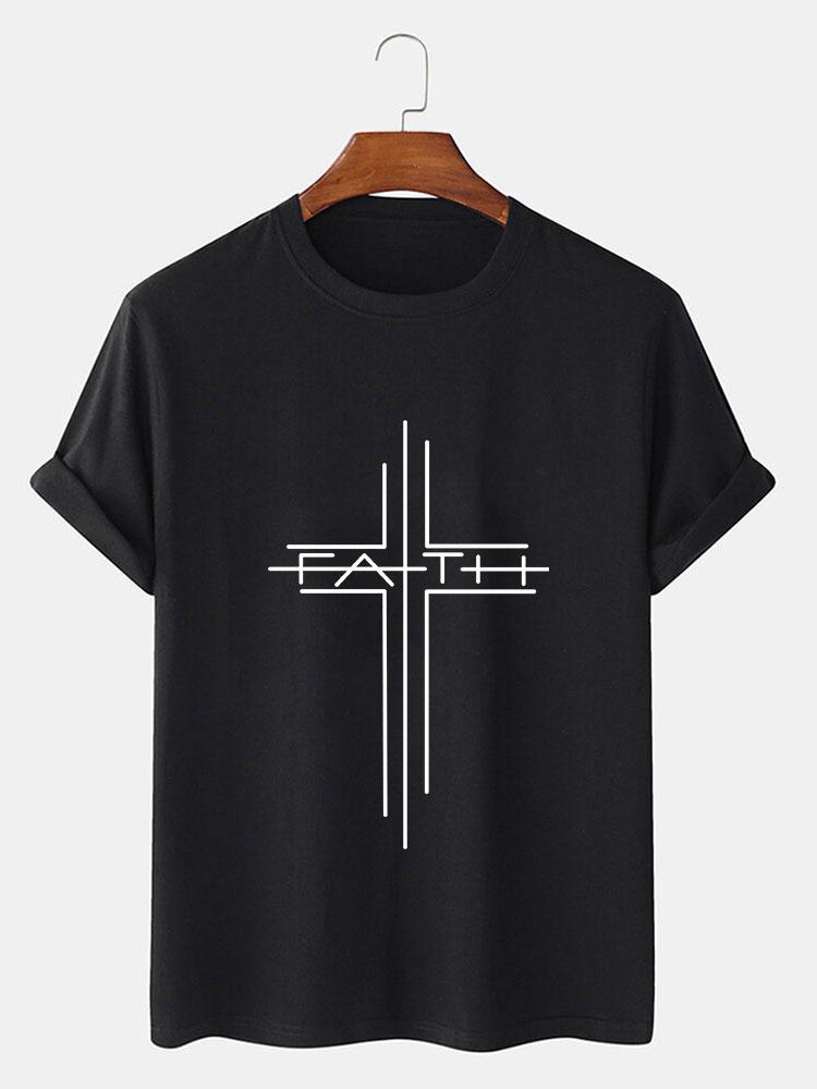 Faith Crucifix Line Print T-Shirts