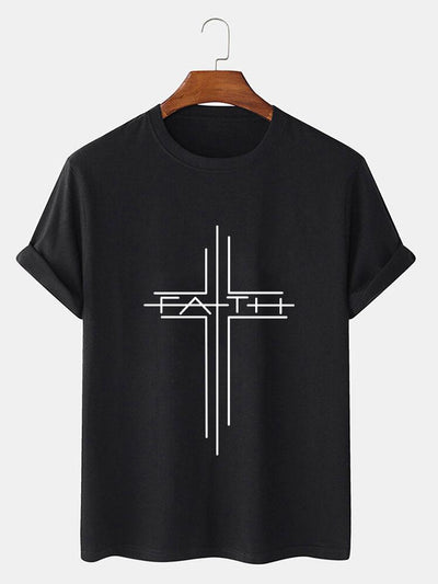 Faith Crucifix Line Print T-Shirts