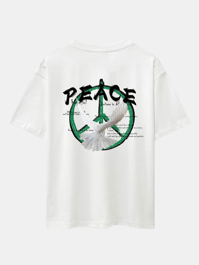 Dove With Peace Symbol Back Print Drop Shoulder Oversize T-Shirt