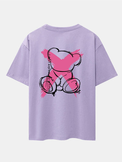 Graffiti Bear Print Drop Shoulder Oversize T-Shirt