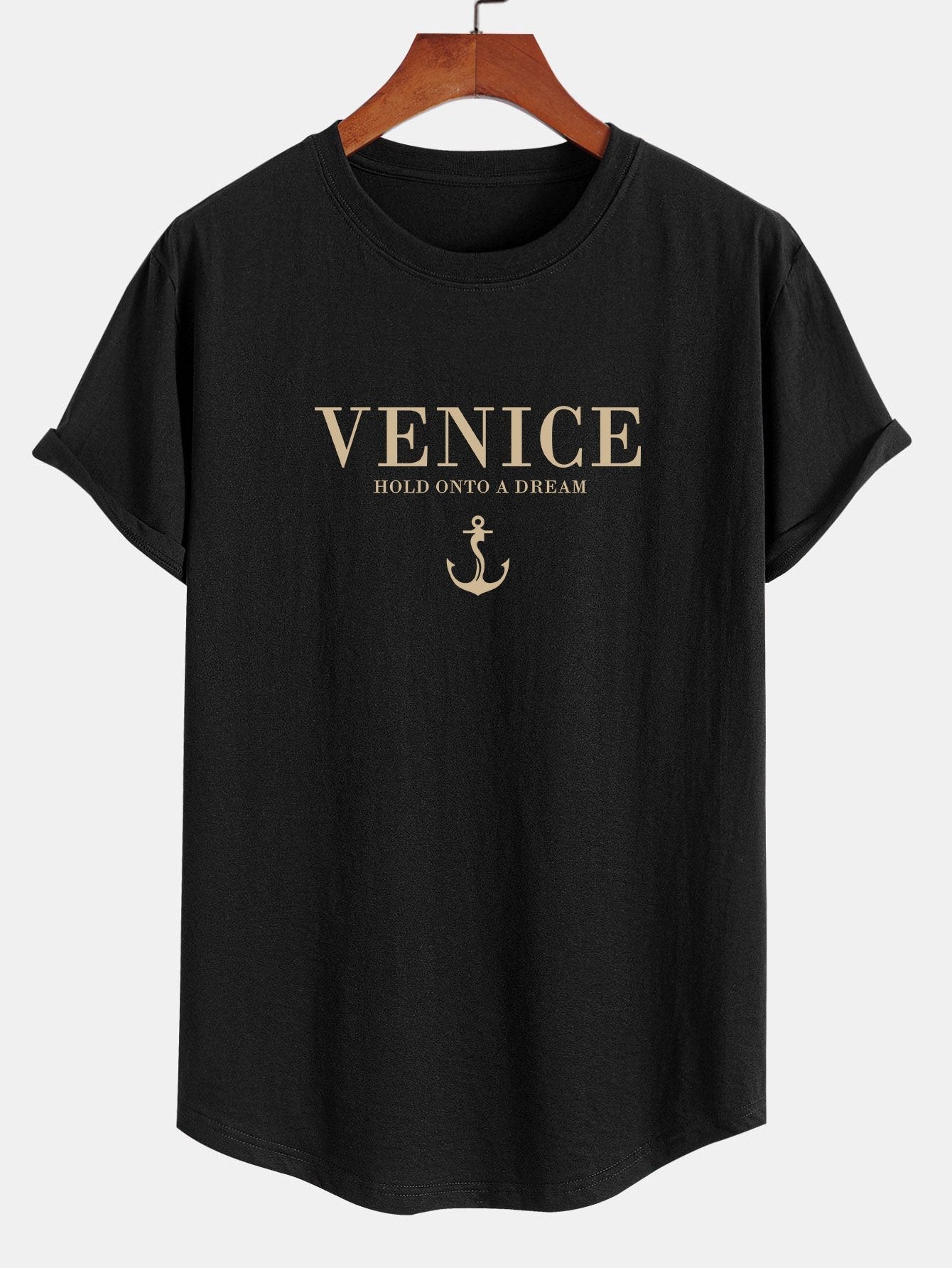 Venice Anchor Print Cotton Arc Hem T-Shirt
