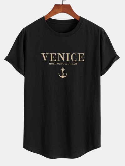 Venice Anchor Print Cotton Arc Hem T-Shirt