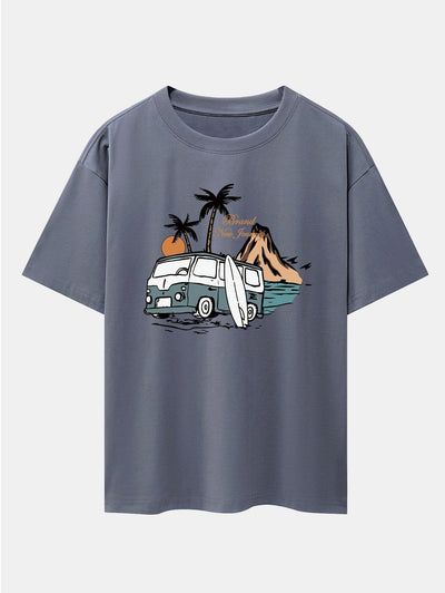 Car Island Print Drop Shoulder Oversize T-Shirt