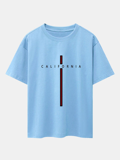 California Stripe Print Drop Shoulder Oversize T-Shirt