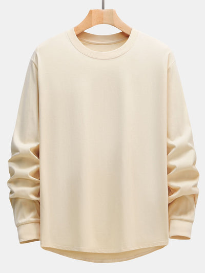 3 Pieces Basic Long Sleeve Heavy Weight Arc Hem T-Shirts