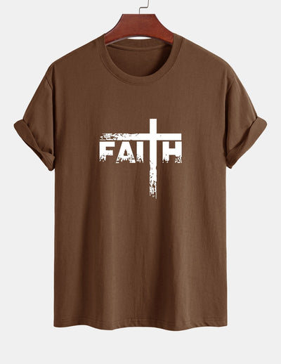 Regular Fit Faith Cross Print Cotton T-Shirt