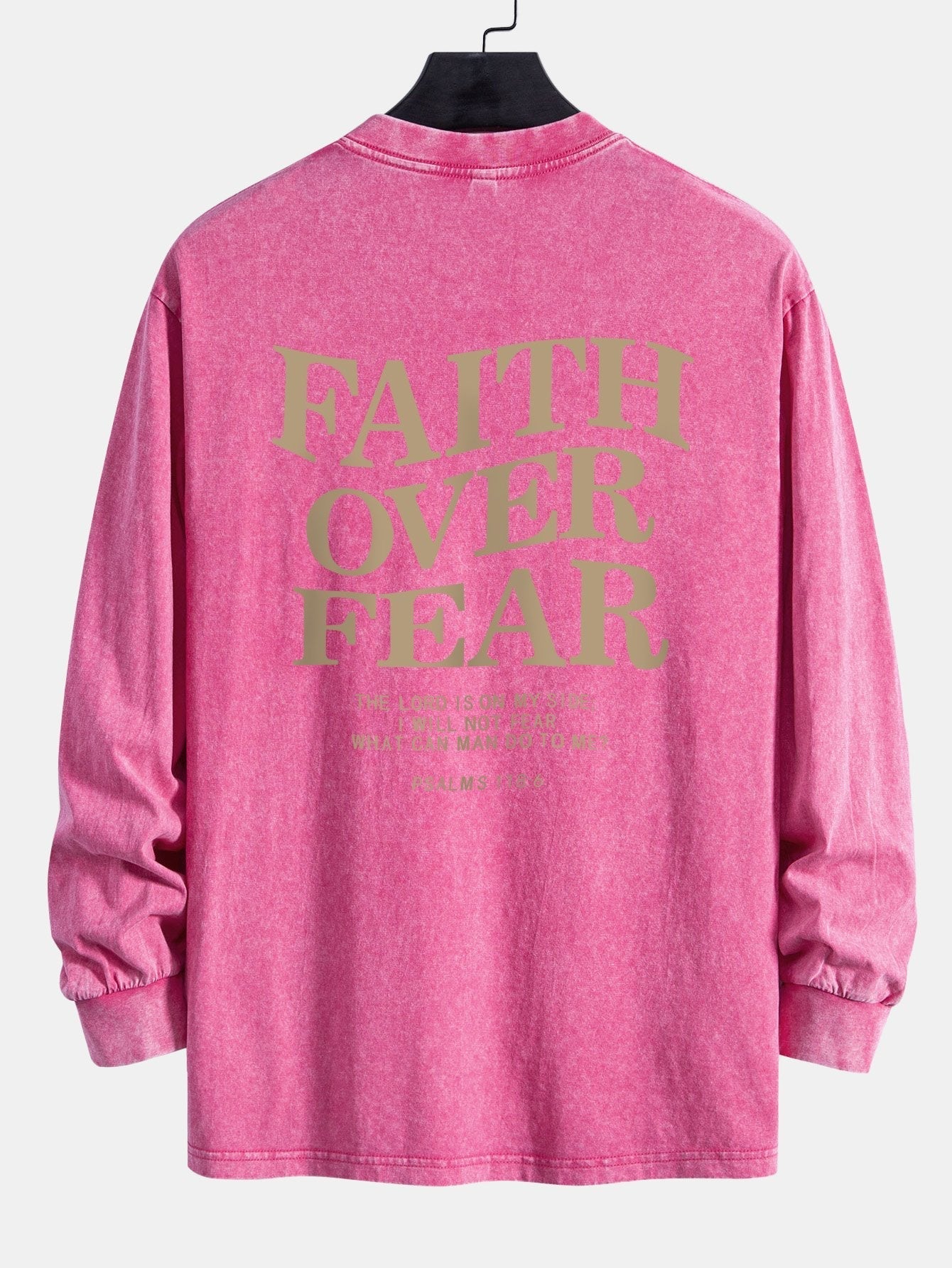 Faith Over Fear Print Relax Fit Long Sleeve Washed Distressed T-Shirt