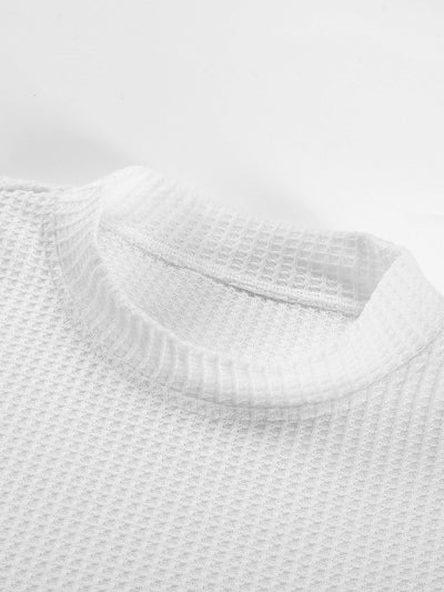 3 Pieces Long Sleeve Knitted Waffle Mock Neck T-Shirts