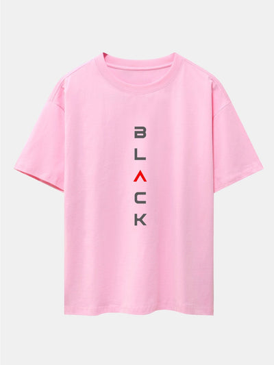 Black Print Drop Shoulder Oversize T-Shirt
