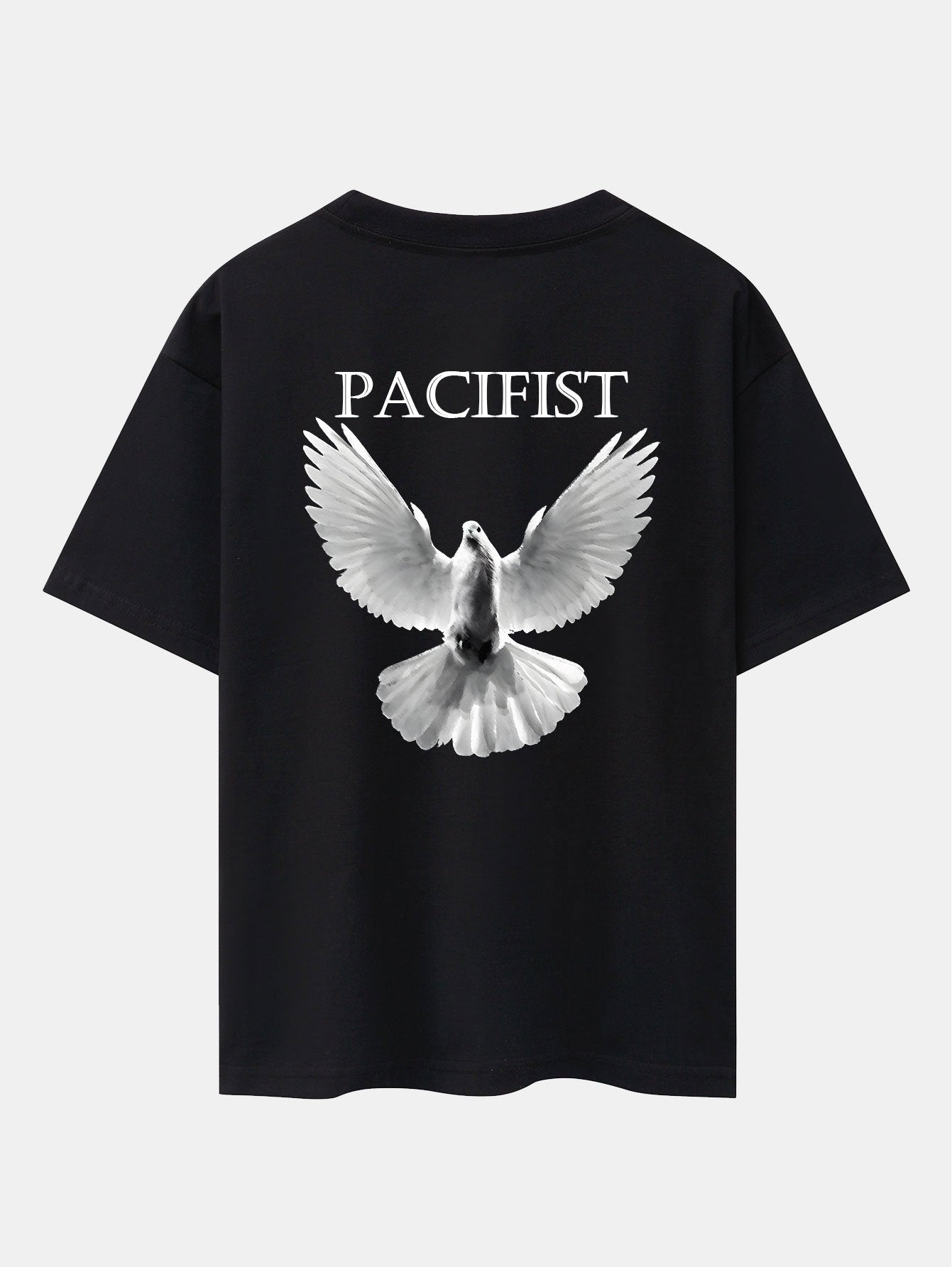 Pacifist Dove Back Print Drop Shoulder Oversize T-Shirt