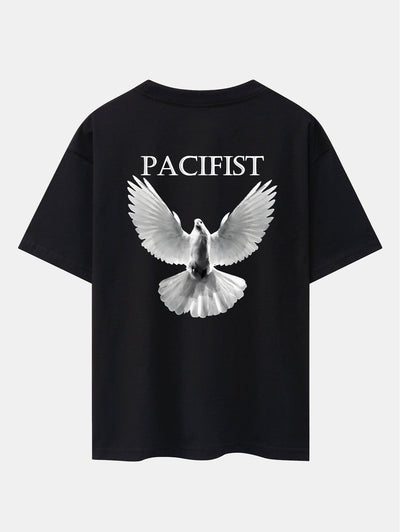 Pacifist Dove Back Print Drop Shoulder Oversize T-Shirt