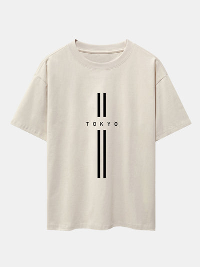 Stripe Tokyo Print Drop Shoulder Oversize T-Shirt