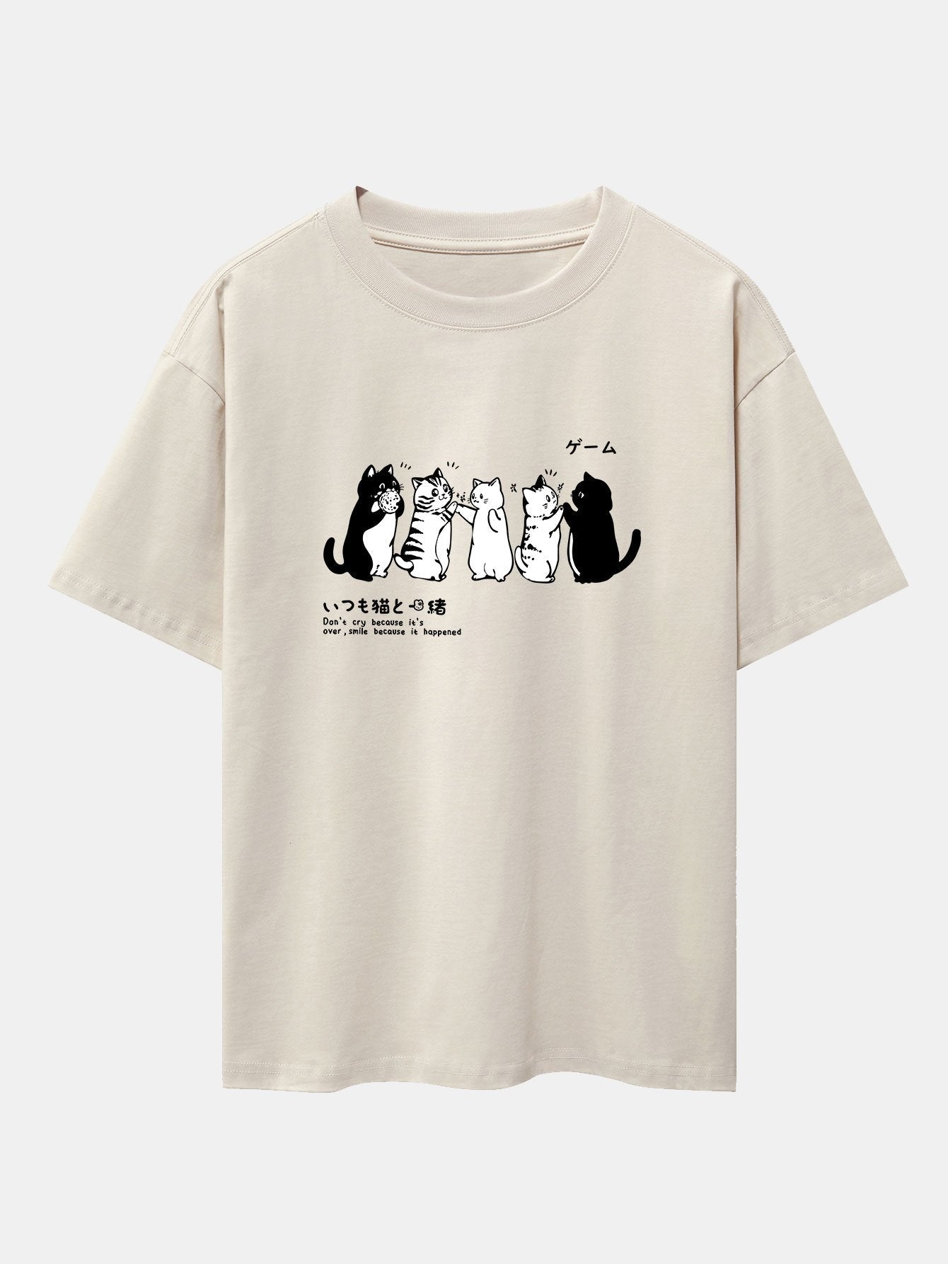 Friend Cat Print Drop Shoulder Oversize T-Shirt