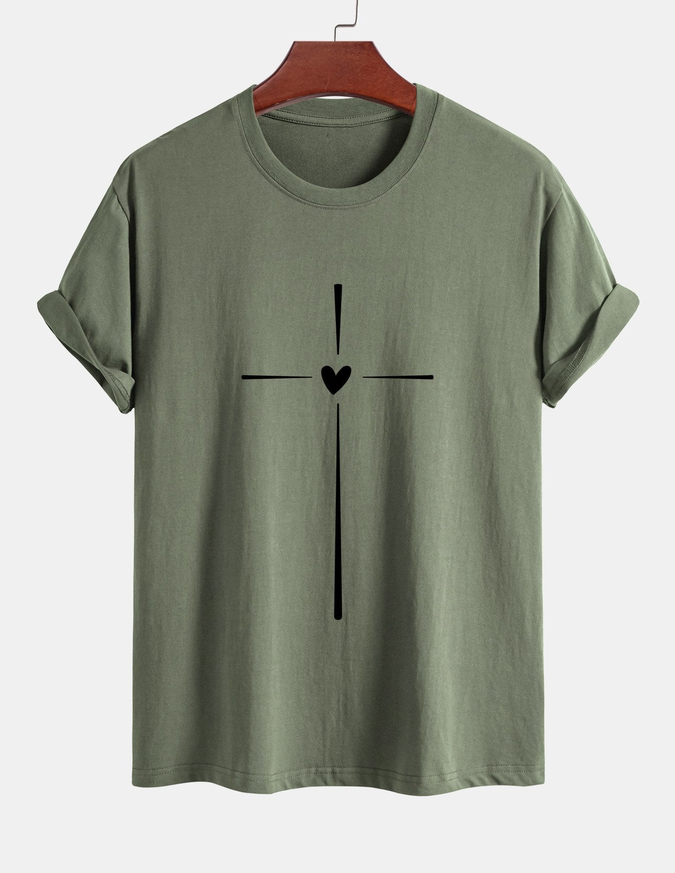 Regular Fit Cross Heart Print Cotton T-Shirt