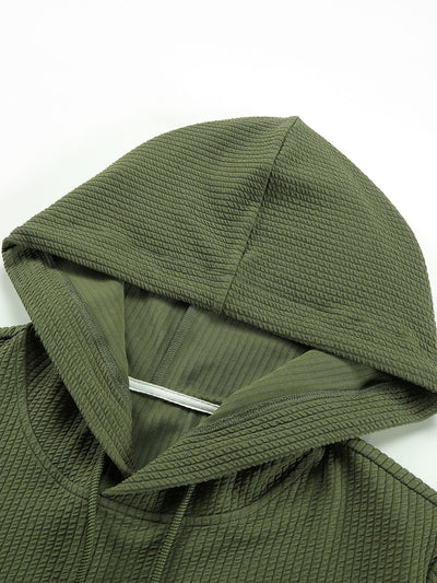 3 Pieces Long Sleeve Muscle Fit Ribbed Arc Hem Hooded T-Shirts