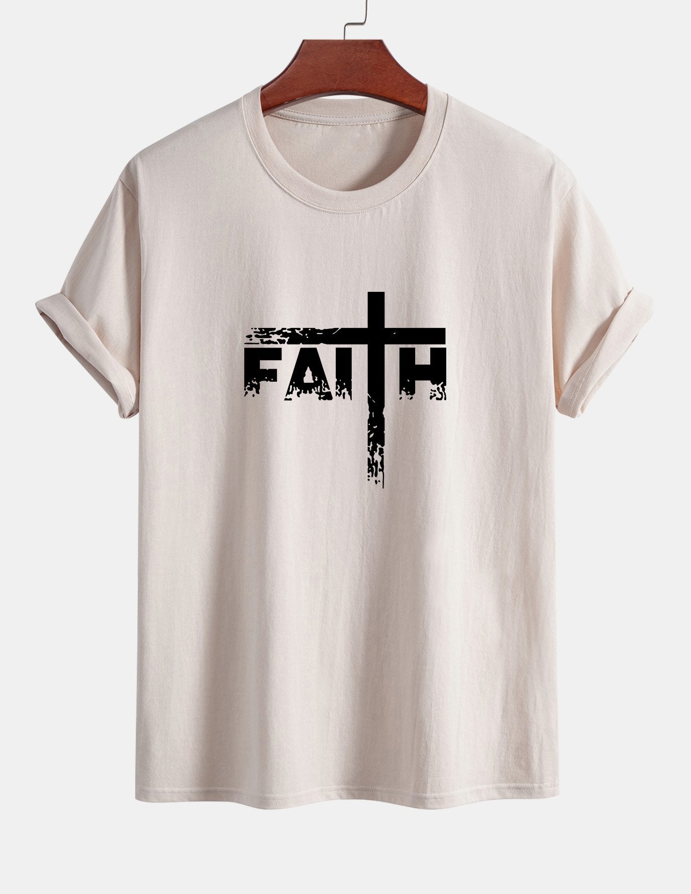 Regular Fit Faith Cross Print Cotton T-Shirt