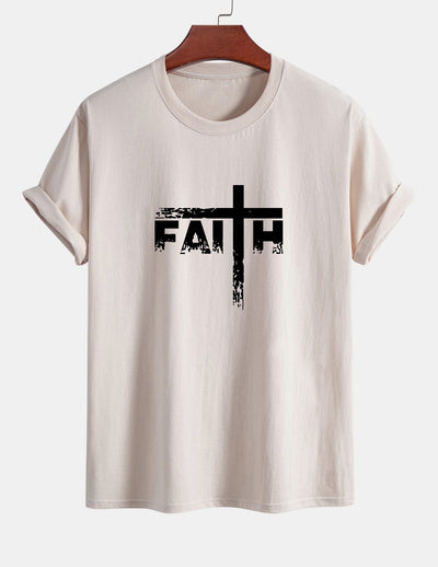 Regular Fit Faith Cross Print Cotton T-Shirt