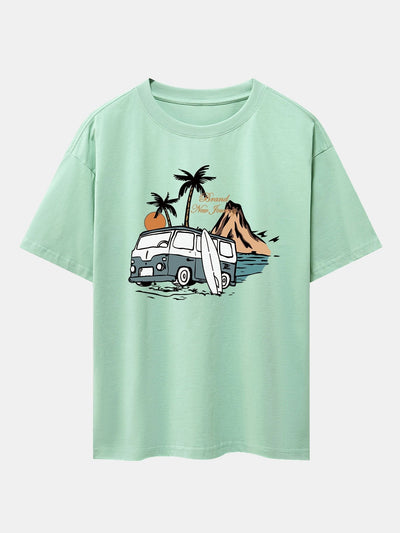 Car Island Print Drop Shoulder Oversize T-Shirt