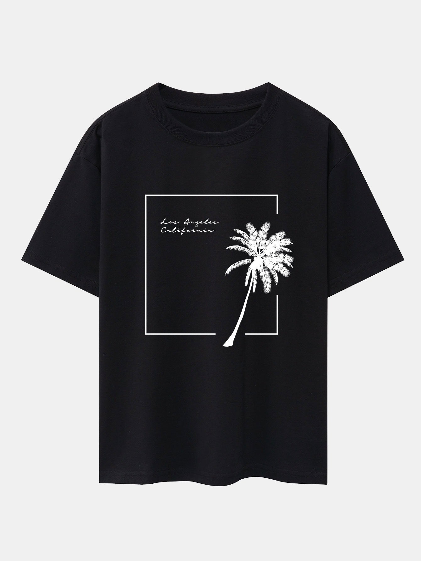 Los Angeles Palm Trees Print Drop Shoulder Oversize T-Shirt