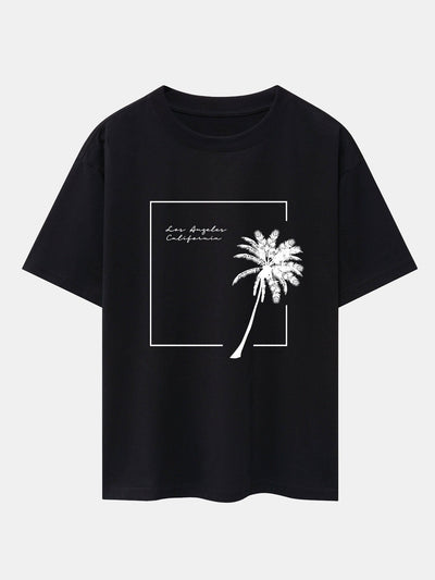 Los Angeles Palm Trees Print Drop Shoulder Oversize T-Shirt