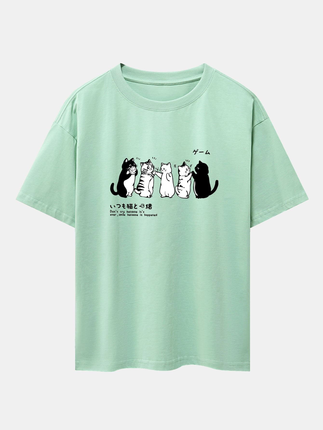Friend Cat Print Drop Shoulder Oversize T-Shirt