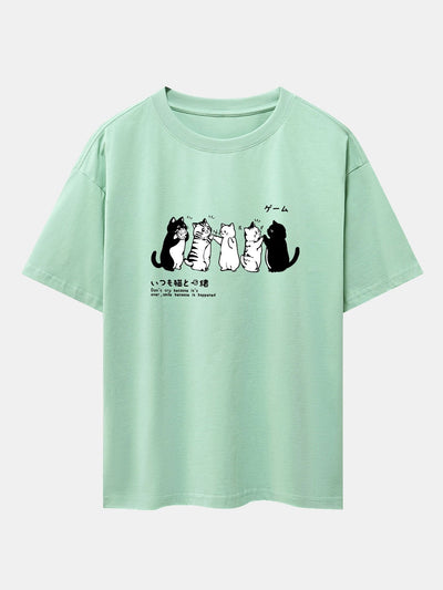 Friend Cat Print Drop Shoulder Oversize T-Shirt