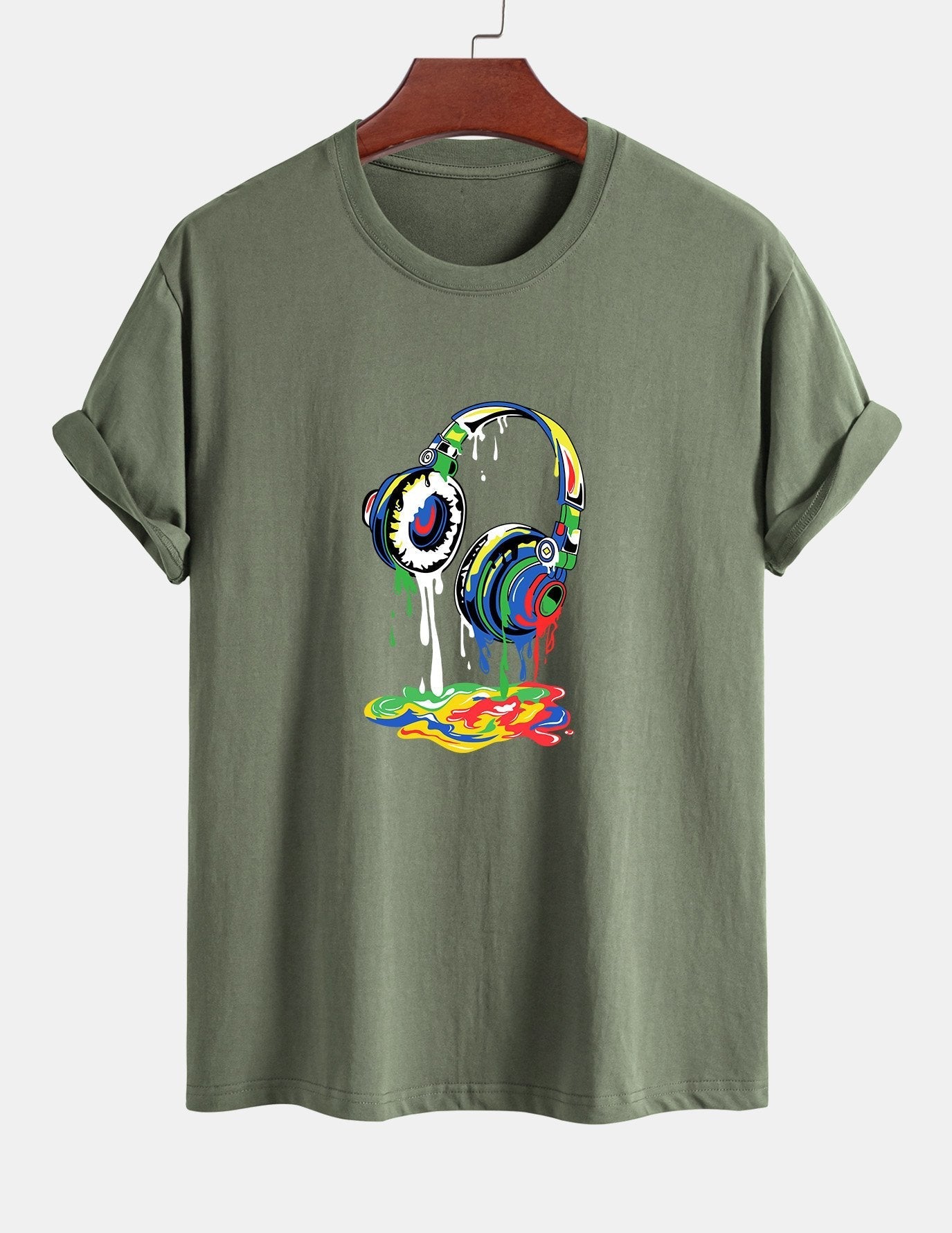 Regular Fit Dissolving Headphones Print Cotton T-Shirt