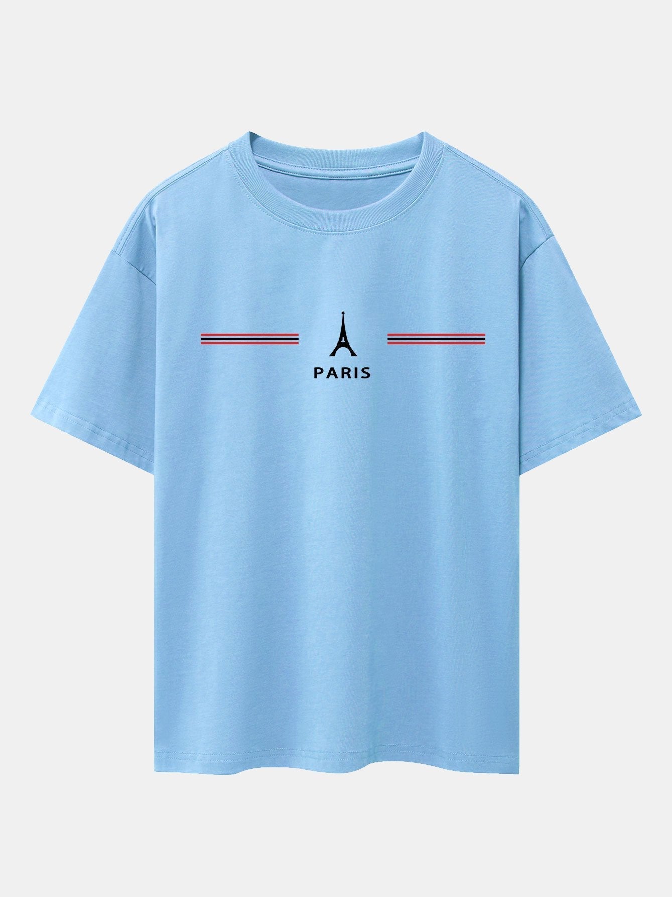 Paris Stripes Print Drop Shoulder Oversize T-Shirt