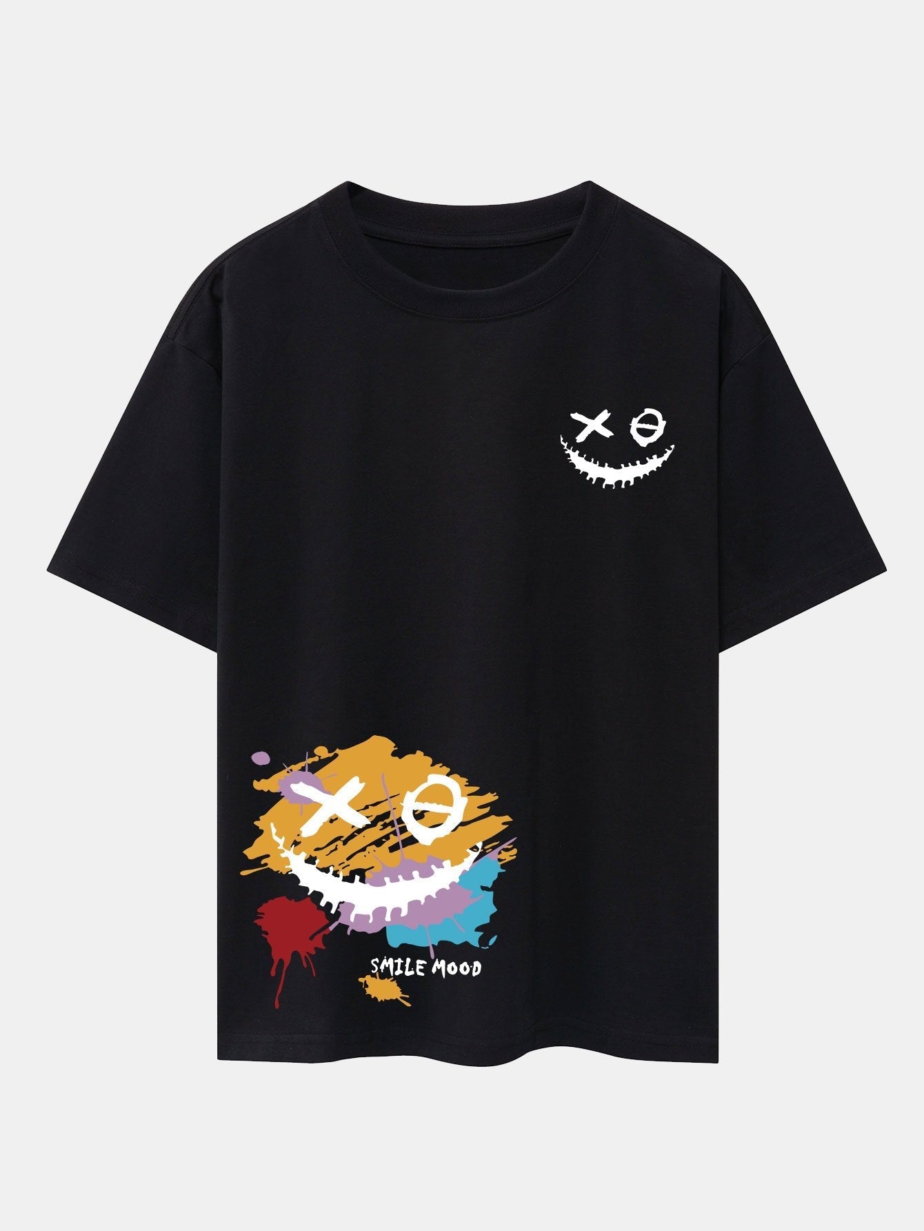 Graffiti Smiley Face Print Drop Shoulder Oversize T-Shirt