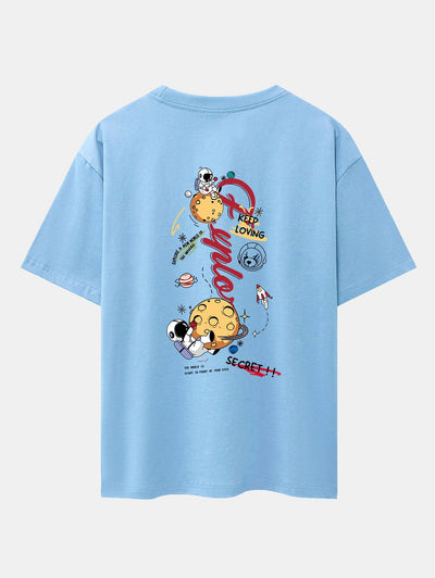 Planet Astronaut Print Drop Shoulder Oversize T-Shirt