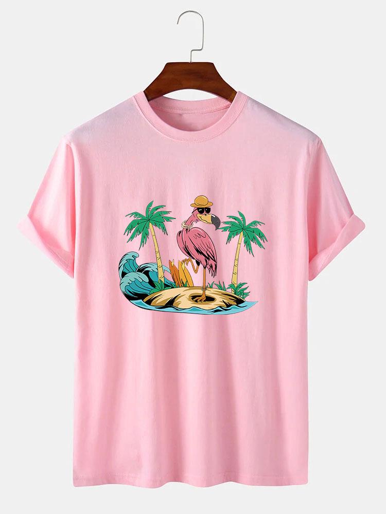 Flamingo On Vacation Print T-Shirt