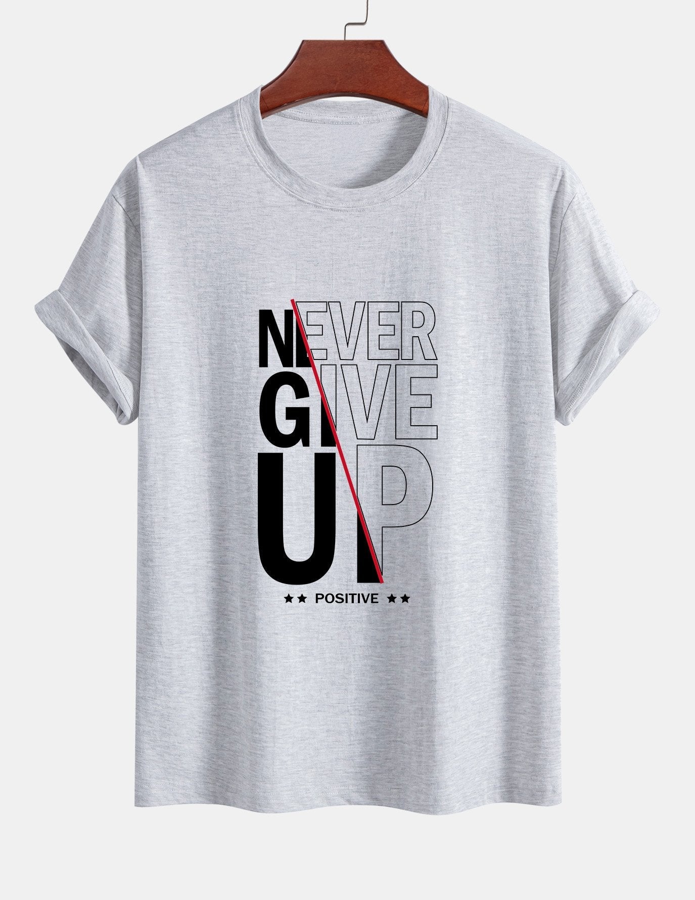 Regular Fit Never Give Up Print Cotton T-Shirt