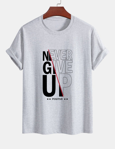 Regular Fit Never Give Up Print Cotton T-Shirt