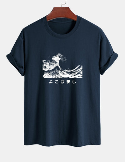 Regular Fit Waves Ukiyo-e Print Cotton T-Shirt