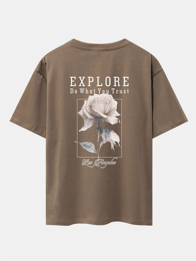Rose Slogan Back Print Drop Shoulder Oversize T-Shirt