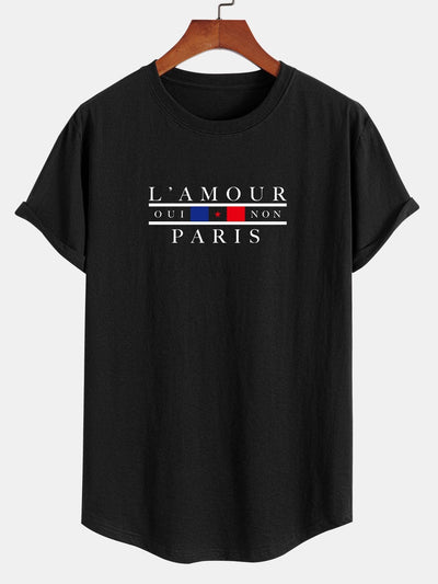 L'amour Paris Print Cotton Arc Hem T-Shirt