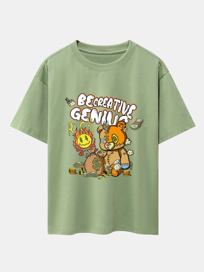 Rich Bear Print Drop Shoulder Oversize T-Shirt