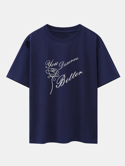 Rose Slogan Print Drop Shoulder Oversize T-Shirt